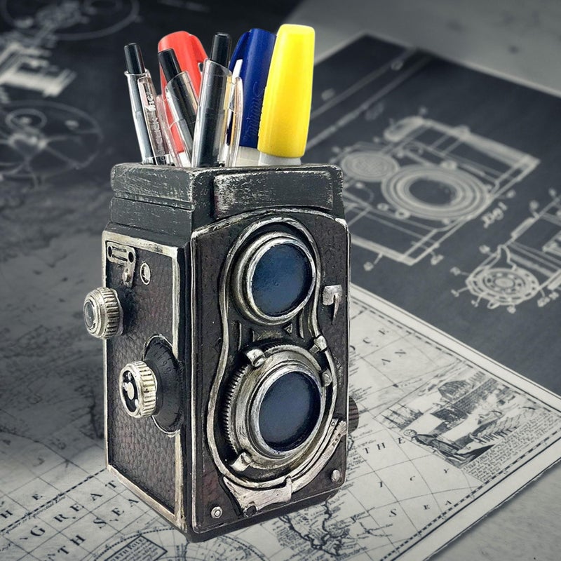 Bellaa 21390 Camera Pen Pencil Holder Retro Antiques Desk Organizer Bookends Bookshelves Old World Vintage Collectible Decor - Image 1
